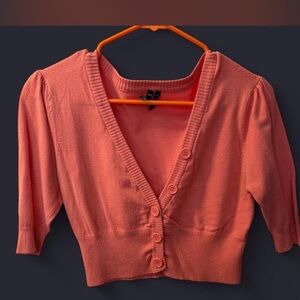 take out Coral-Orange V-Neck Button Cardigan